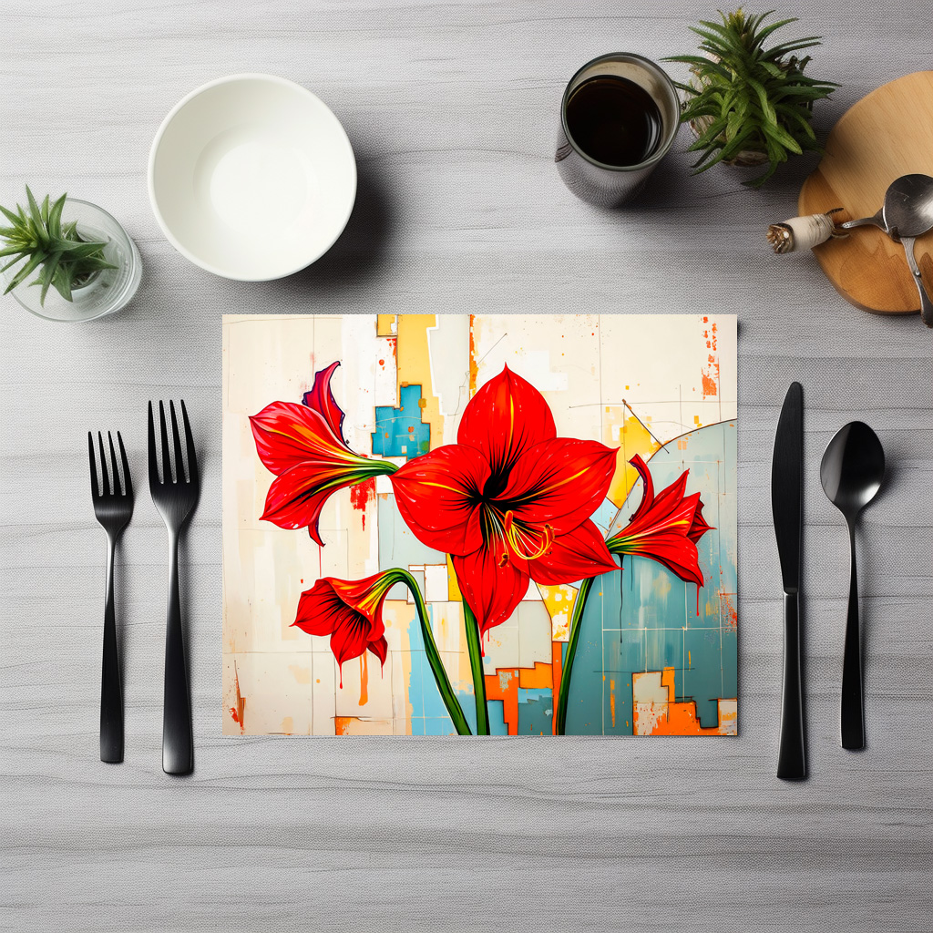raxxa Premium-Tischset: Vibrant Amaryllis in Modern Abstract Style – Bild 3