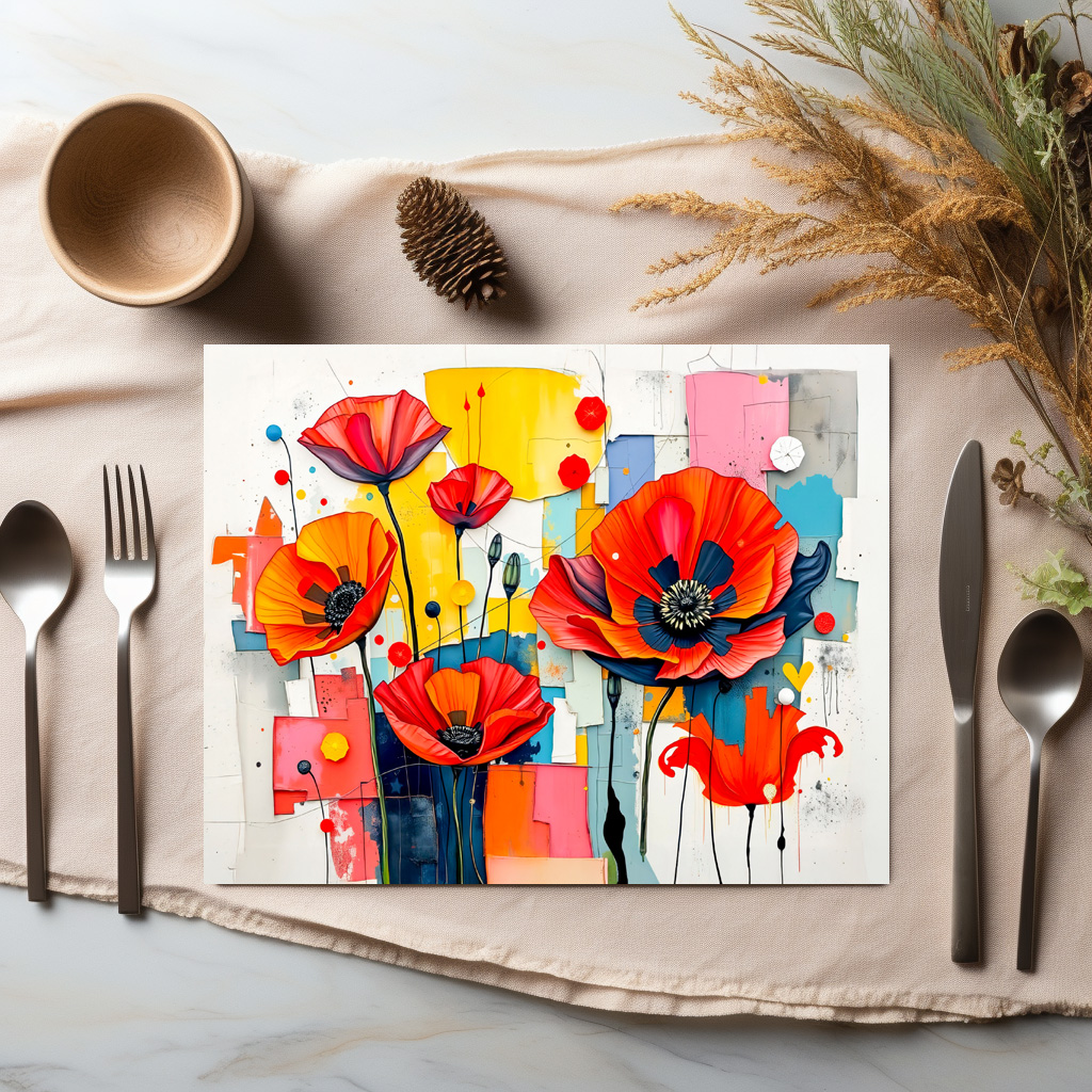 raxxa Premium-Tischset: Vibrant Poppy in Modern Abstract Style - immagine 2