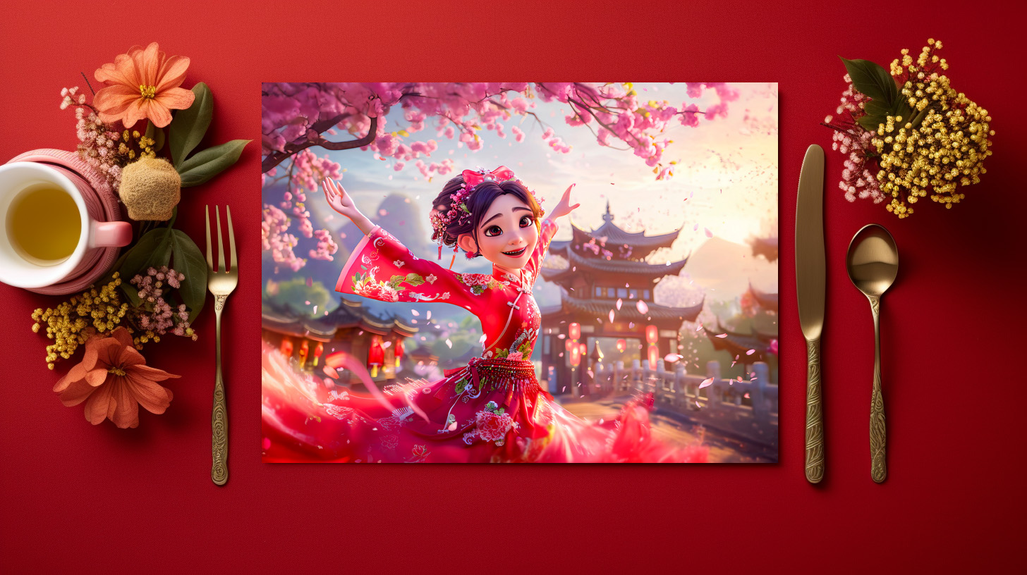 raxxa Premium-Tischset: Comic Girl Dancing with Cherry Blossoms in March – Image 2