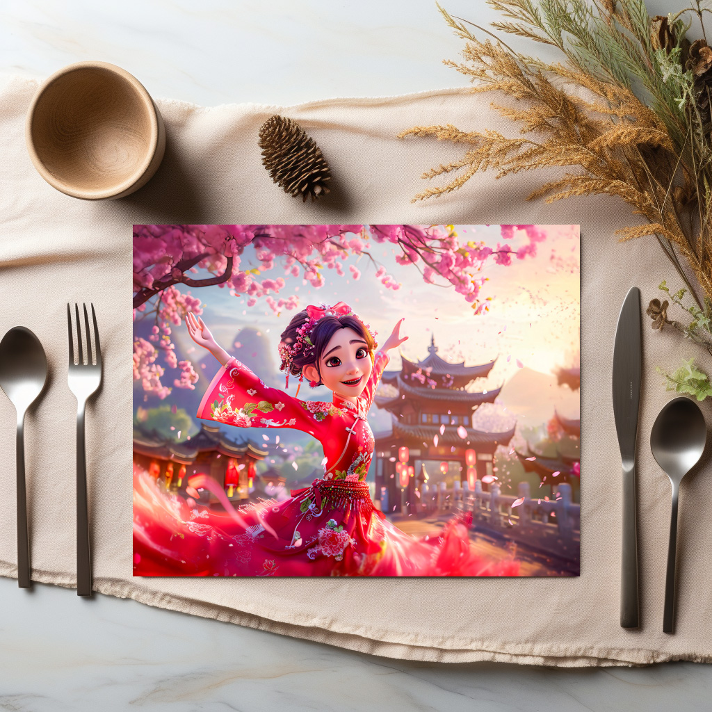 raxxa Premium-Tischset: Comic Girl Dancing with Cherry Blossoms in March – Image 3