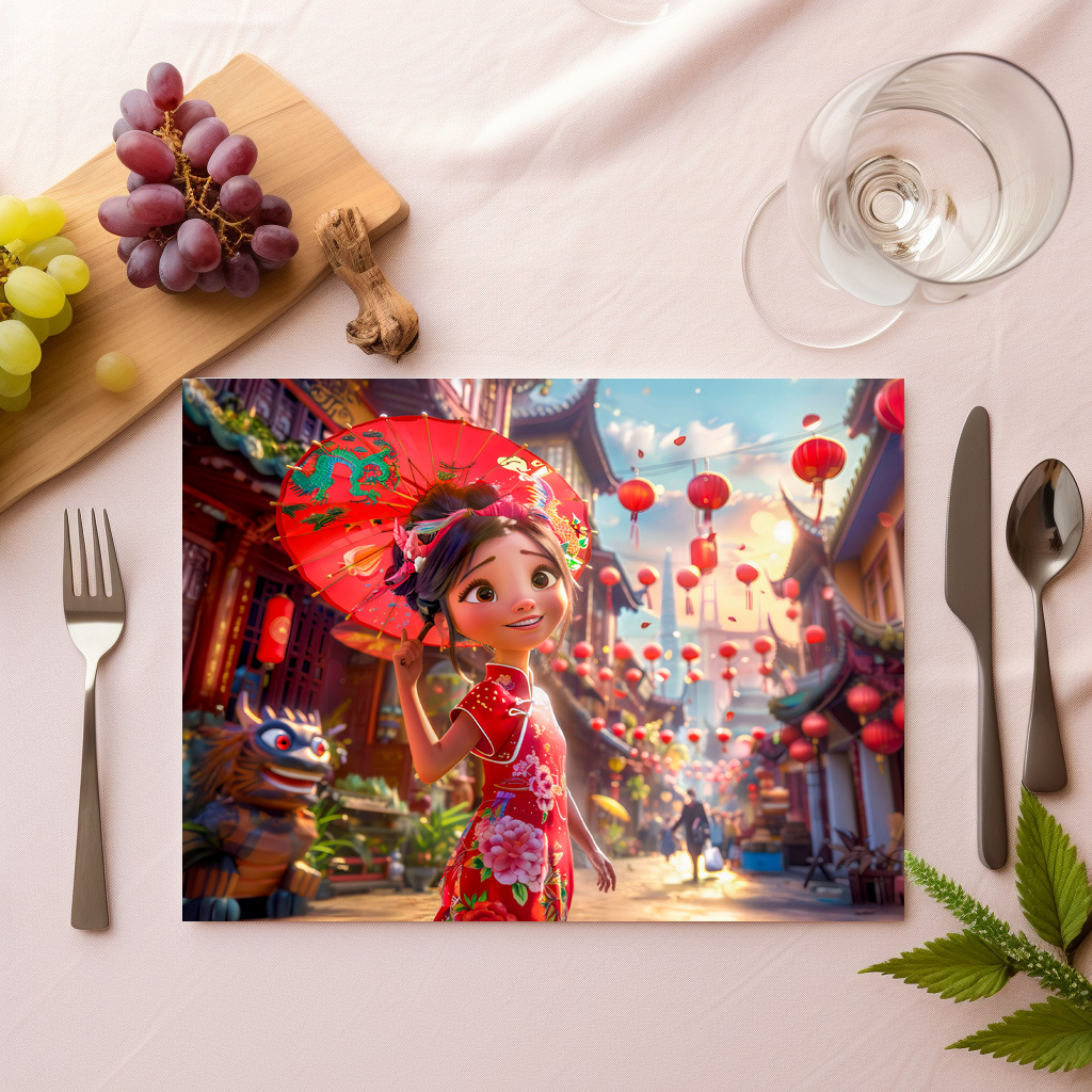 raxxa Premium-Tischset: Comic Girl with Parasol in Sunny Scene