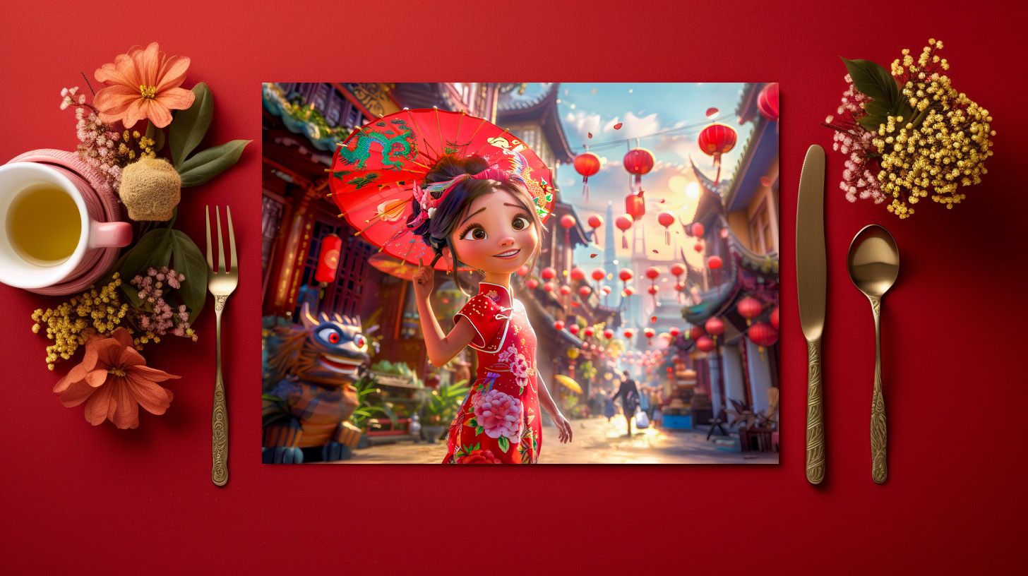 raxxa Premium-Tischset: Comic Girl with Parasol in Sunny Scene – Image 2
