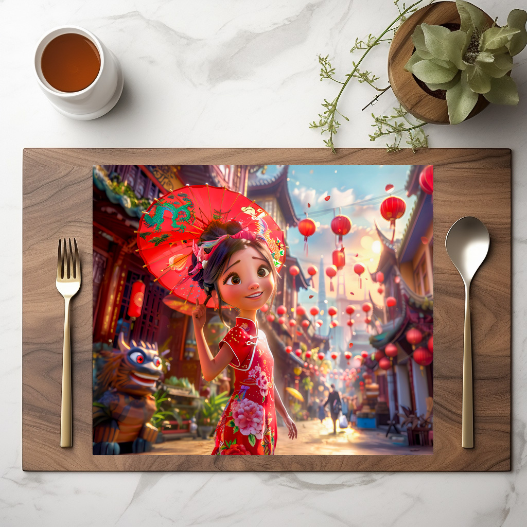 raxxa Premium-Tischset: Comic Girl with Parasol in Sunny Scene – Image 3
