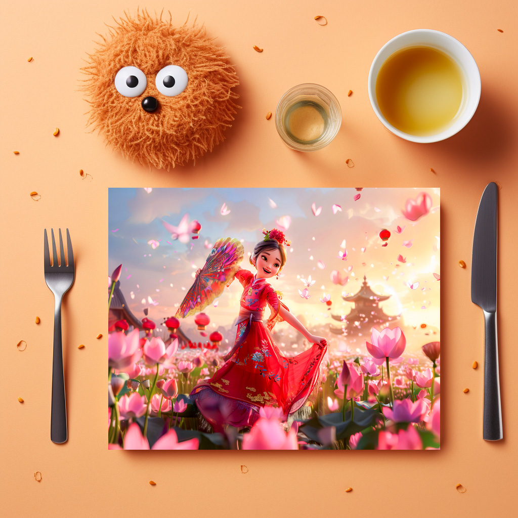 raxxa Premium-Tischset: Comic Girl Aunt with Traditional Fan - immagine 2
