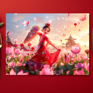 raxxa Premium-Tischset: Comic Girl Aunt with Traditional Fan