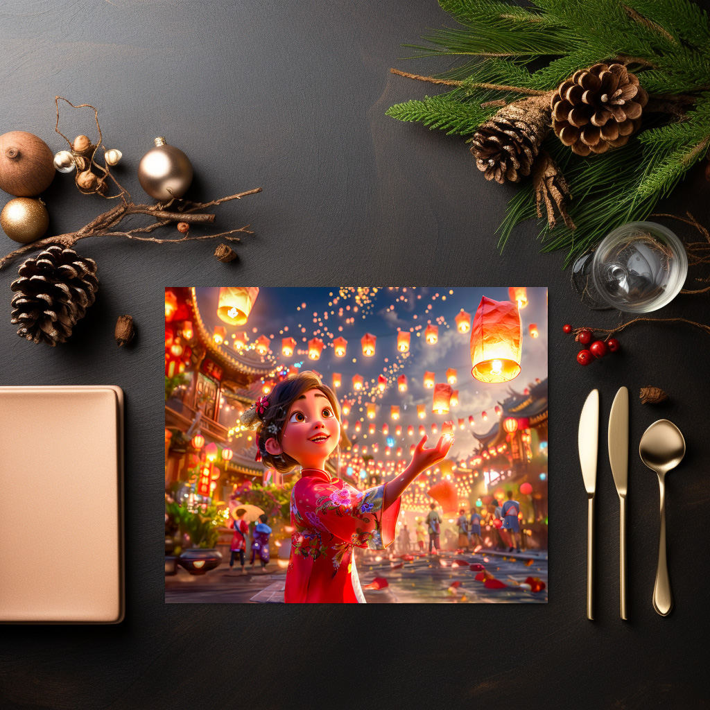raxxa Premium-Tischset: Comic Girl with Lanterns Celebrating Chinese New Year - immagine 3