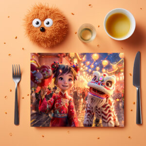 raxxa Premium-Tischset: Comic Girl in Dragon Costume for Chinese New Year