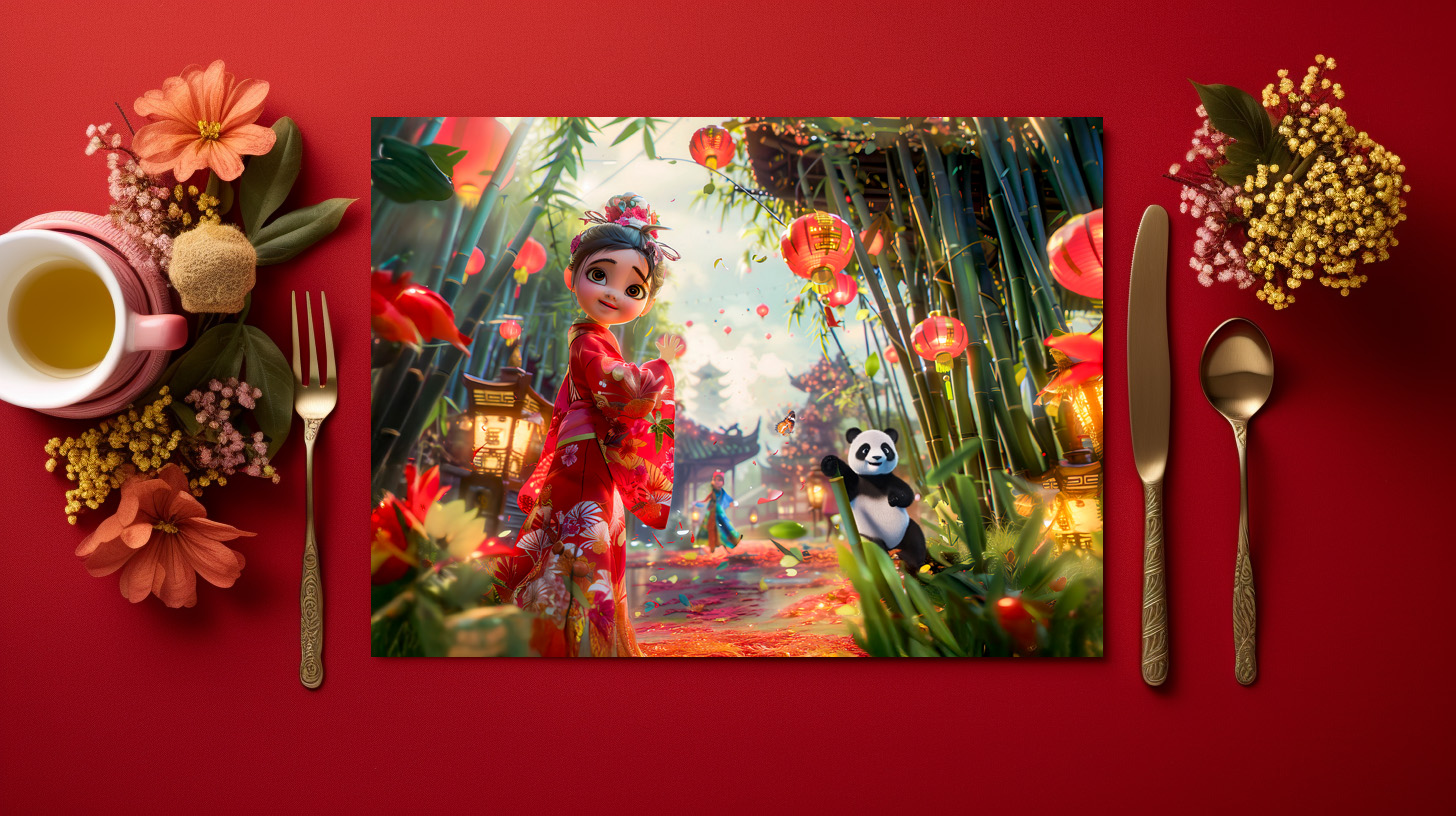 raxxa Premium-Tischset: Comic Girl in Bamboo Forest with Panda - immagine 2