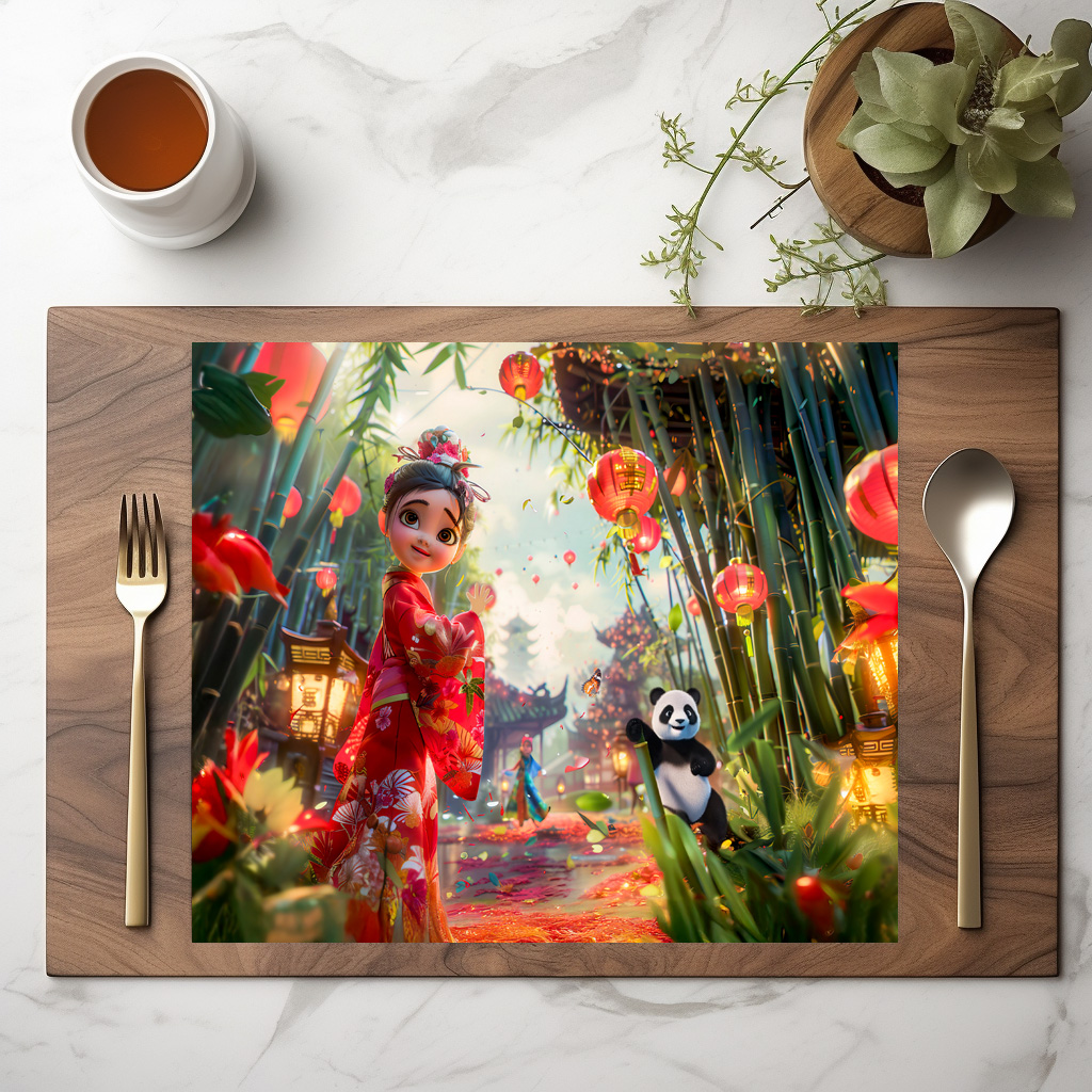 raxxa Premium-Tischset: Comic Girl in Bamboo Forest with Panda - immagine 3
