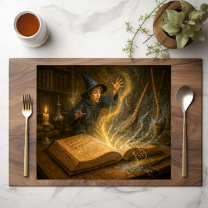 raxxa Premium-Tischset: Young wizard with book fantasy illustration