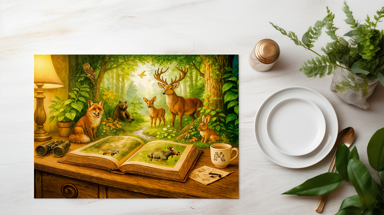 raxxa Premium-Tischset: Forest animals rising from open book – Image 3