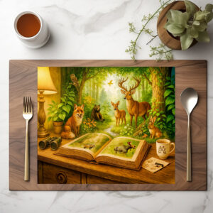 raxxa Premium-Tischset: Forest animals rising from open book