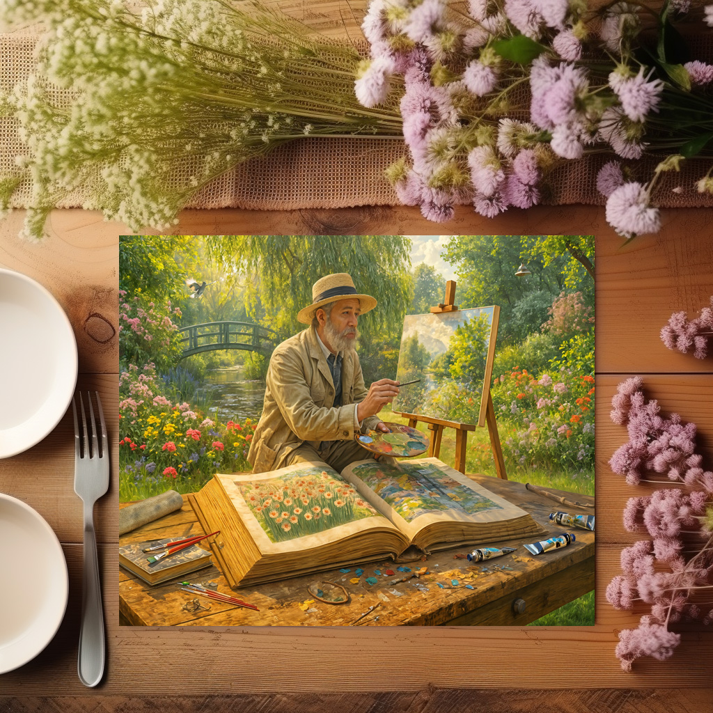 raxxa Premium-Tischset: Painter in garden from art storybook - Image 3