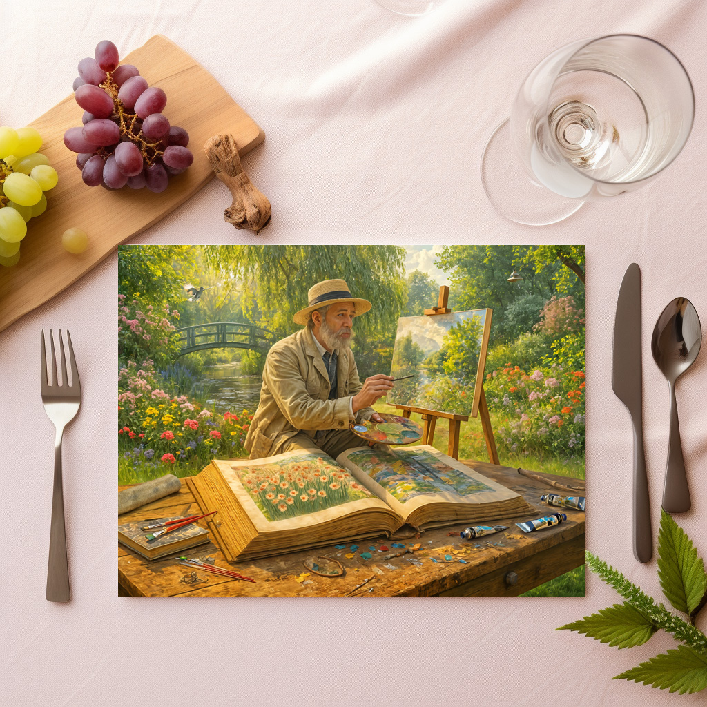 raxxa Premium-Tischset: Painter in garden from art storybook