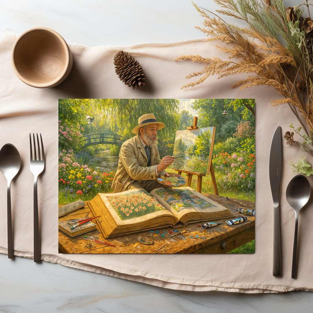raxxa Premium-Tischset: Painter in garden from art storybook - Image 2