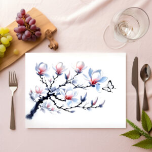 raxxa Premium-Tischset: Magnolia with Butterfly Asian Ink Painting