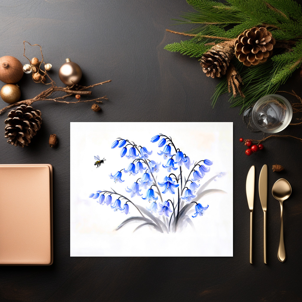 raxxa Premium-Tischset: Blue Bellflowers Asian Ink Painting – Bild 3
