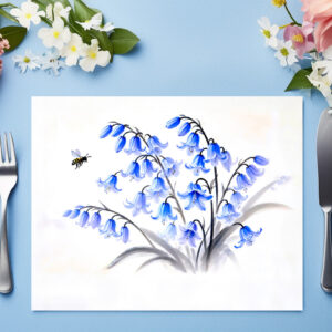 raxxa Premium-Tischset: Blue Bellflowers Asian Ink Painting