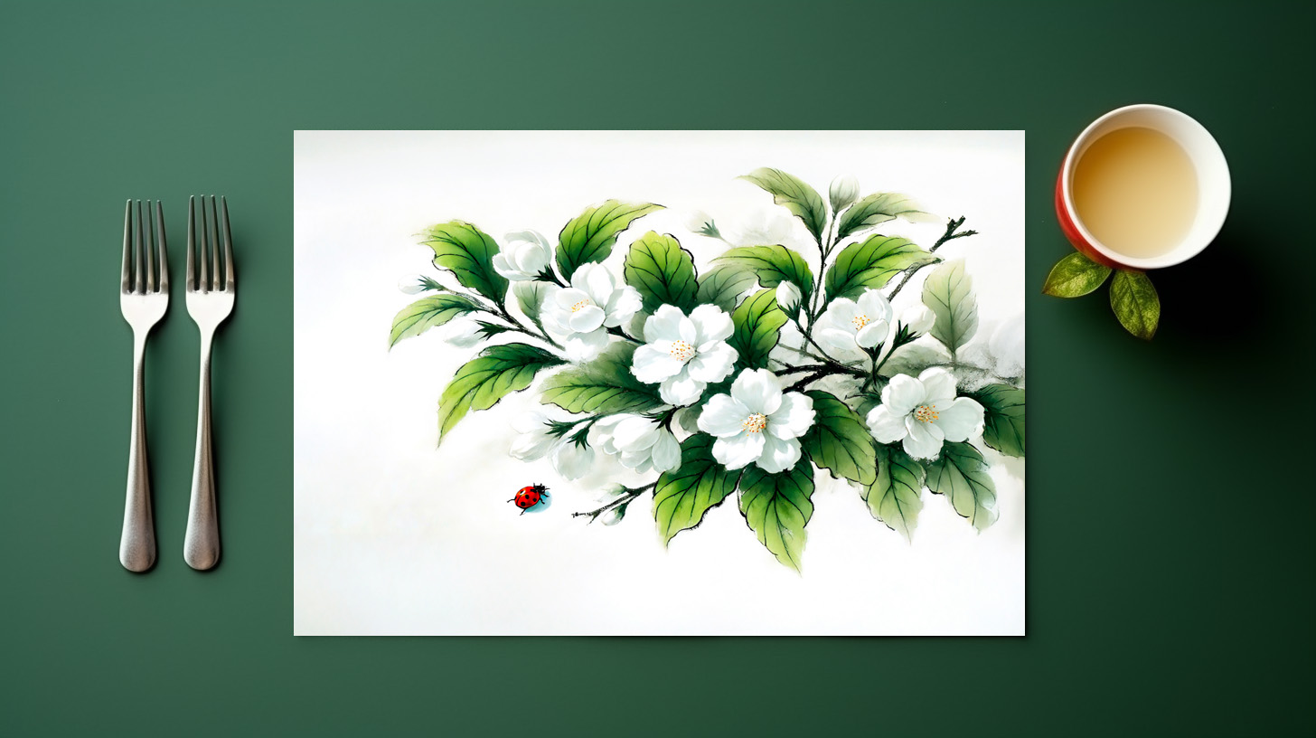 raxxa Premium-Tischset: Jasmine Blossoms Asian Ink Painting – Bild 3