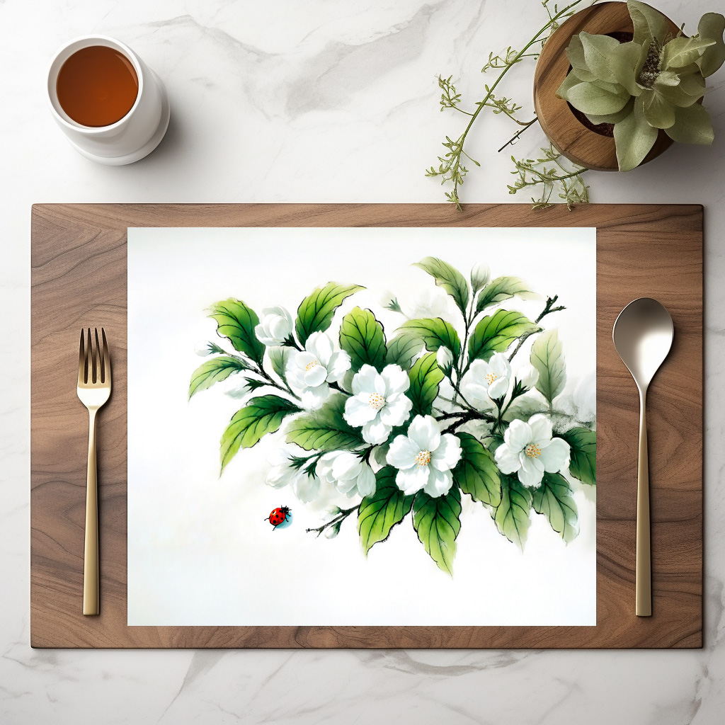 raxxa Premium-Tischset: Jasmine Blossoms Asian Ink Painting – Bild 2