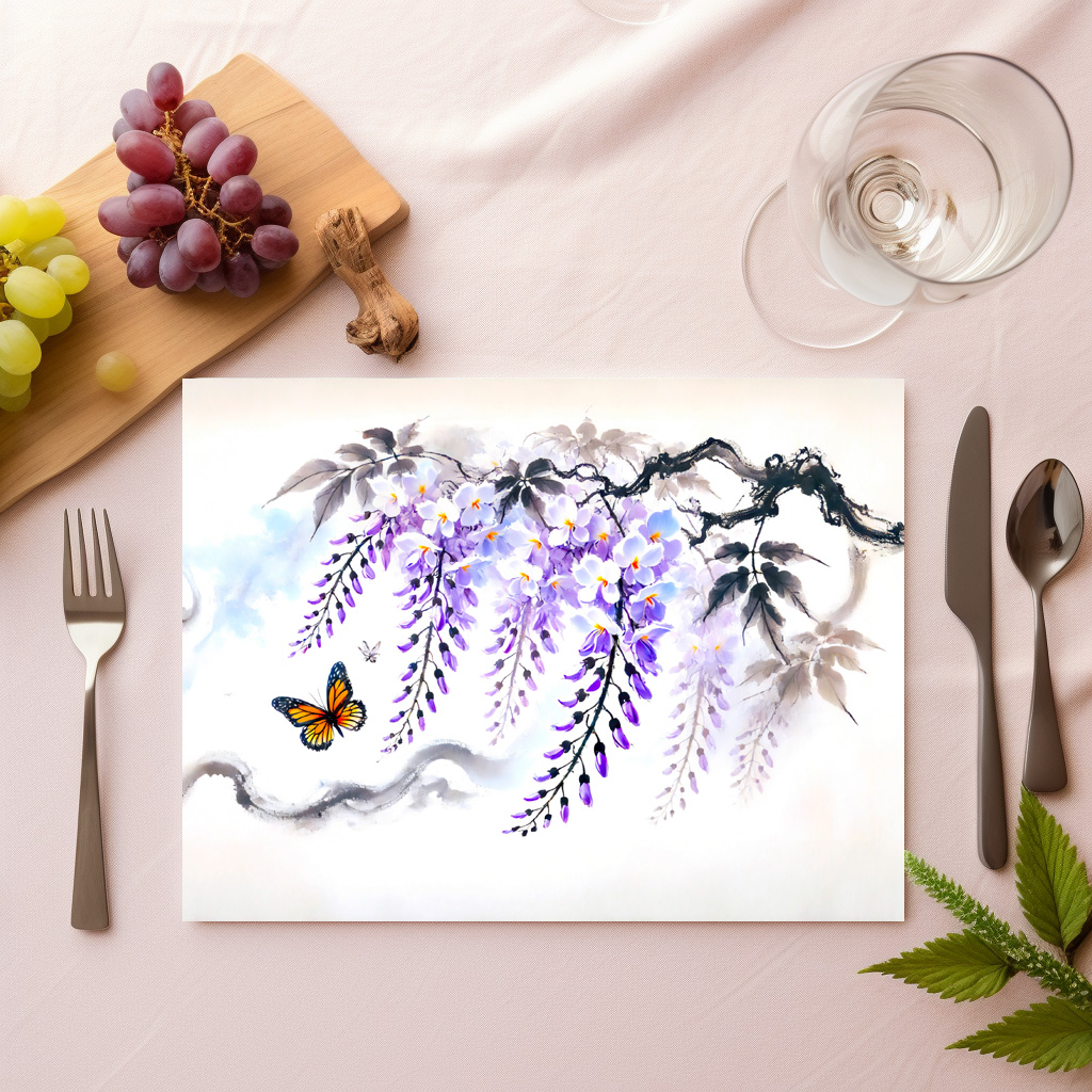 raxxa Premium-Tischset: Wisteria and Butterfly Asian Ink Painting