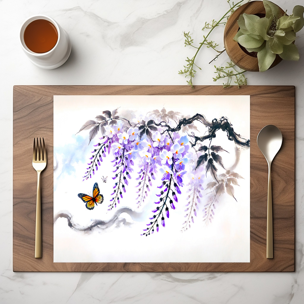 raxxa Premium-Tischset: Wisteria and Butterfly Asian Ink Painting – Bild 2