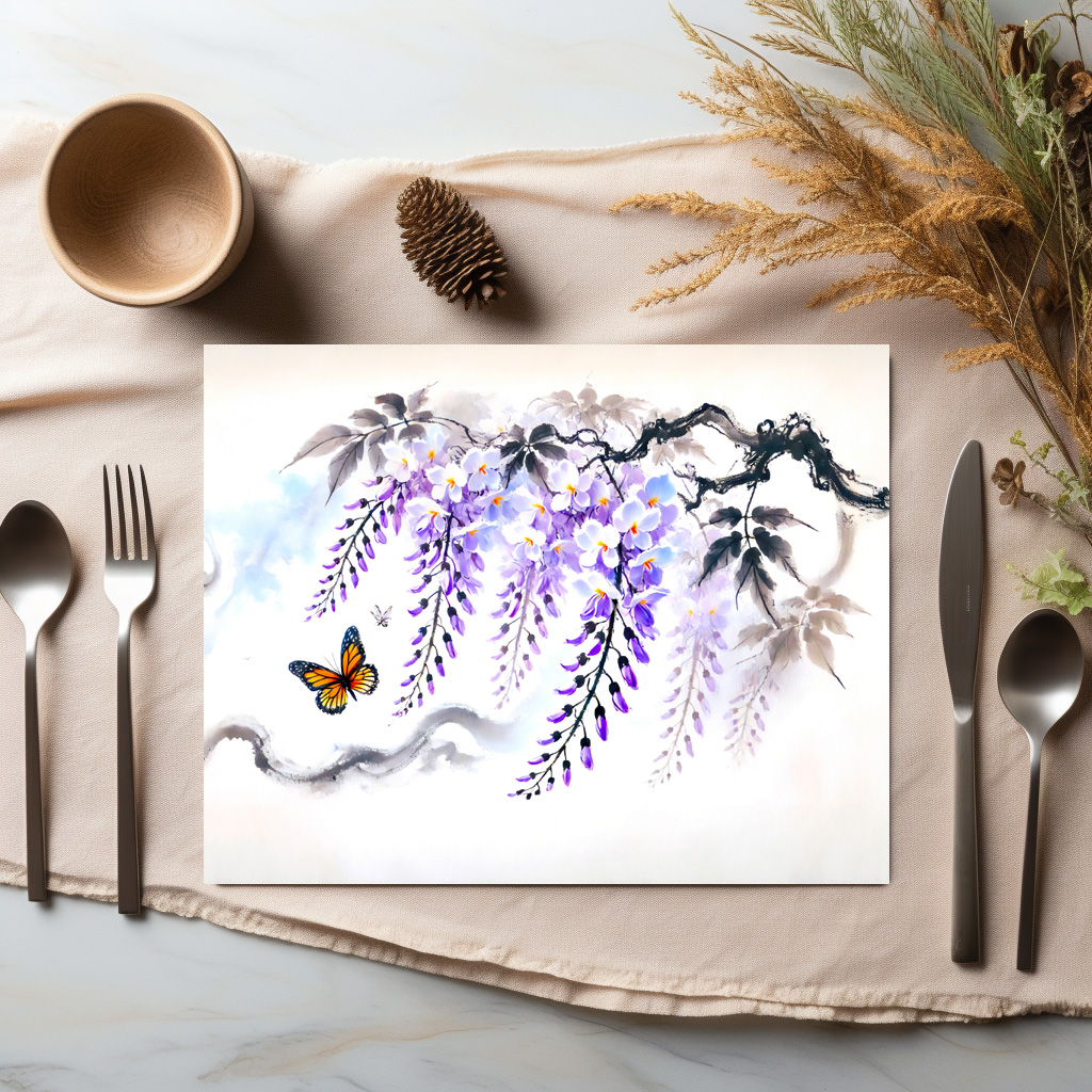 raxxa Premium-Tischset: Wisteria and Butterfly Asian Ink Painting – Bild 3
