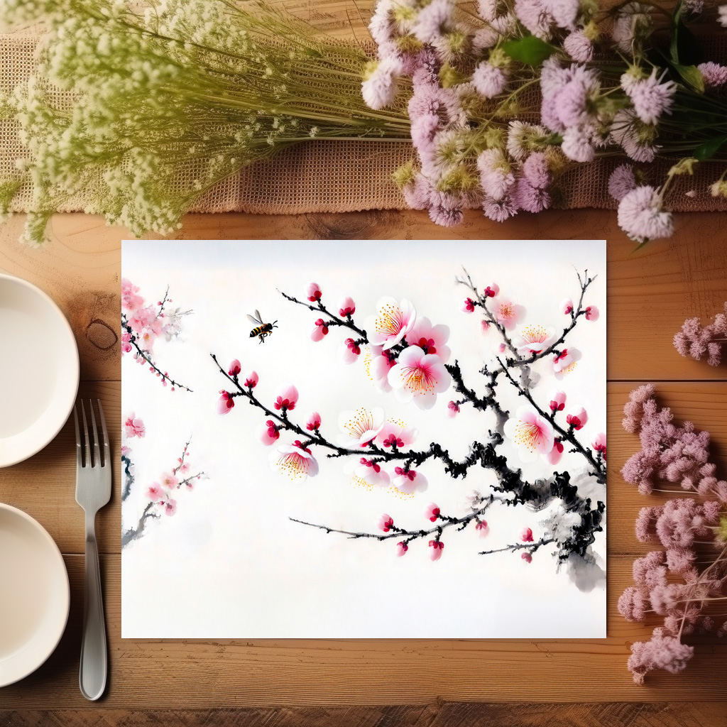 raxxa Premium-Tischset: Cherry Blossoms in asian ink painting – Bild 3
