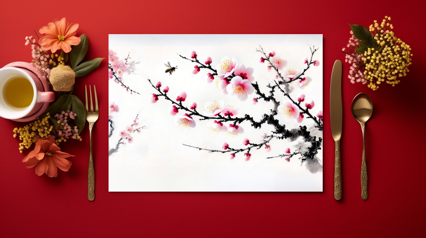raxxa Premium-Tischset: Cherry Blossoms in asian ink painting – Bild 2