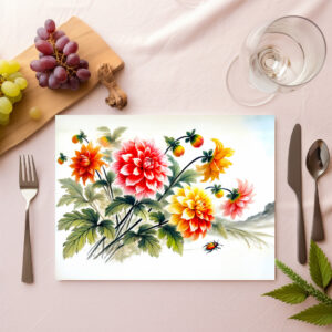 raxxa Premium-Tischset: Dahlias flowers in Asian Ink Painting