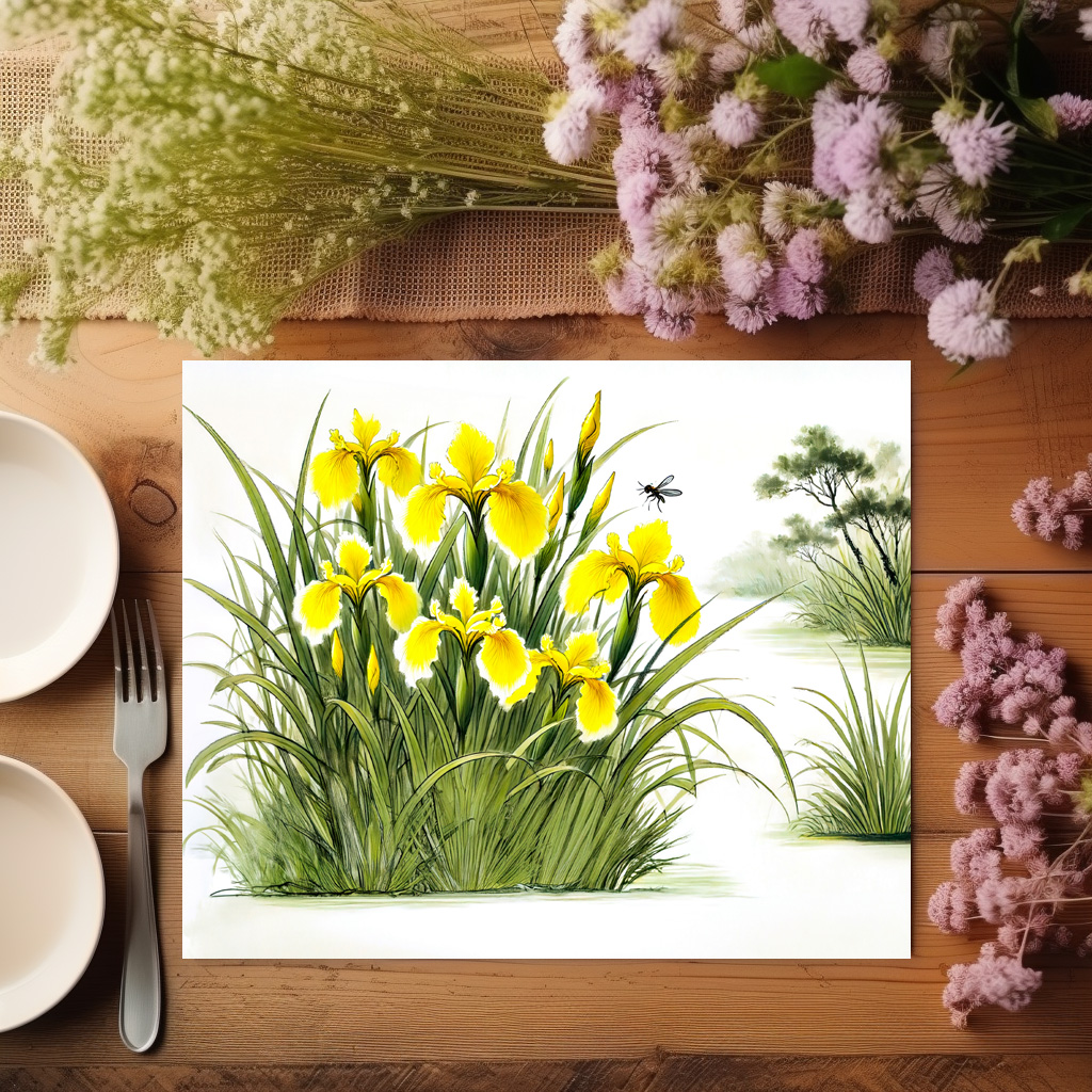 raxxa Premium-Tischset: Yellow Irises Asian Ink Painting - Imagen 2