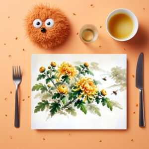 raxxa Premium-Tischset: Yellow Chrysanthemums Asian Ink Painting