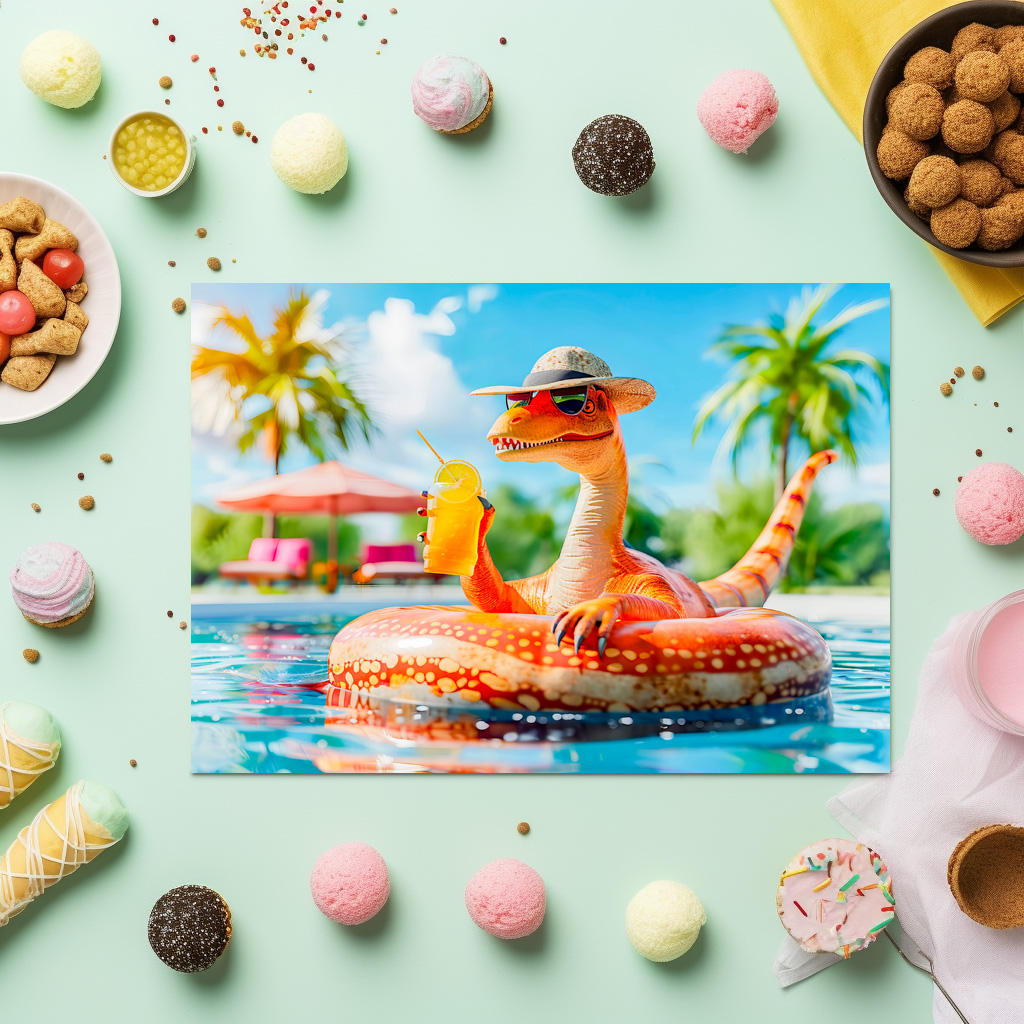 raxxa Premium-Tischset: Dino in Pool with Cocktail – Bild 3