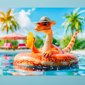 raxxa Premium-Tischset: Dino in Pool with Cocktail