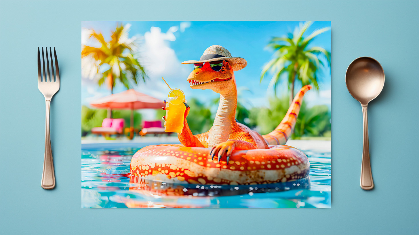 raxxa Premium-Tischset: Dino in Pool with Cocktail