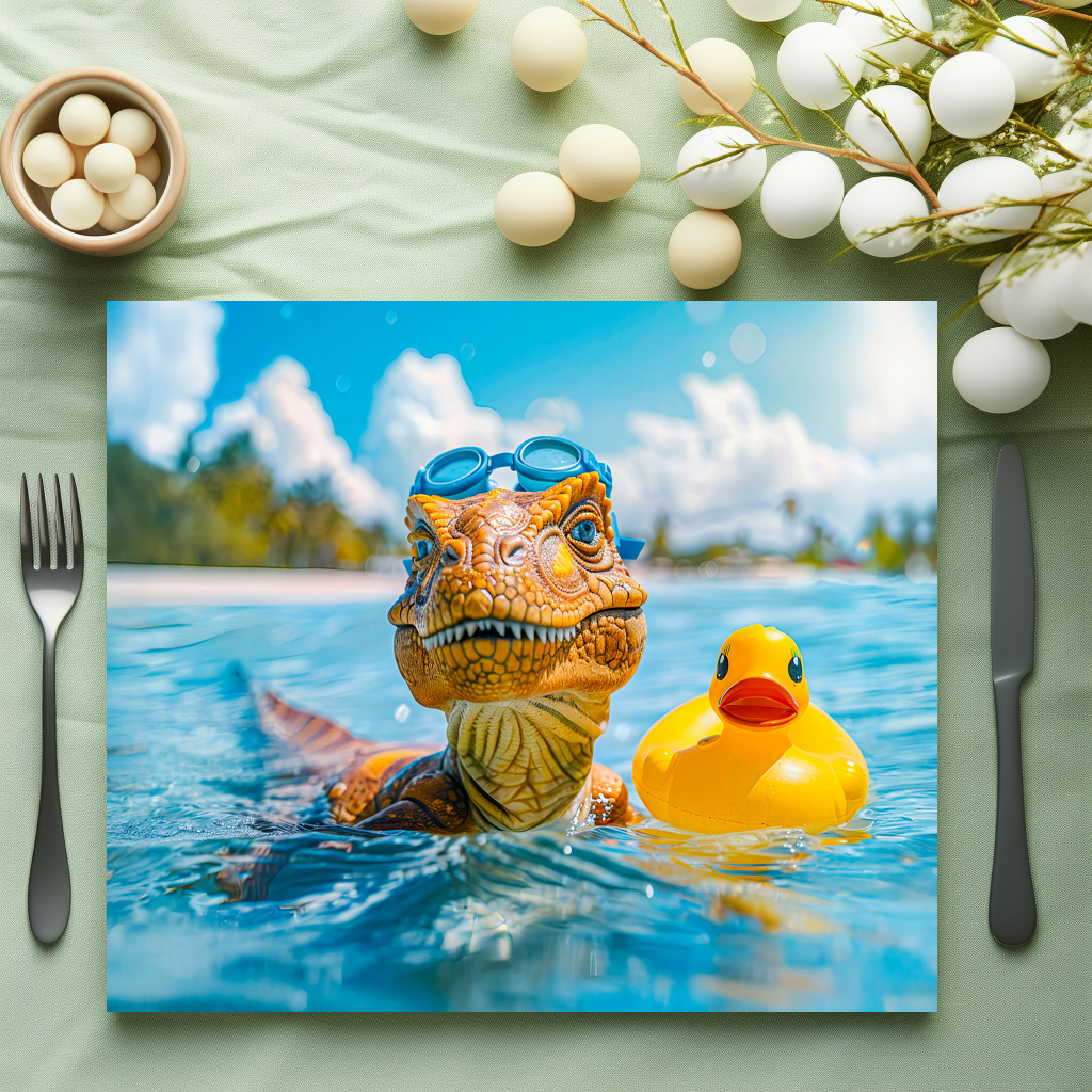 raxxa Premium-Tischset: Dino Bathing with Rubber Duck – Image 3