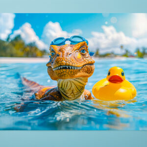 raxxa Premium-Tischset: Dino Bathing with Rubber Duck