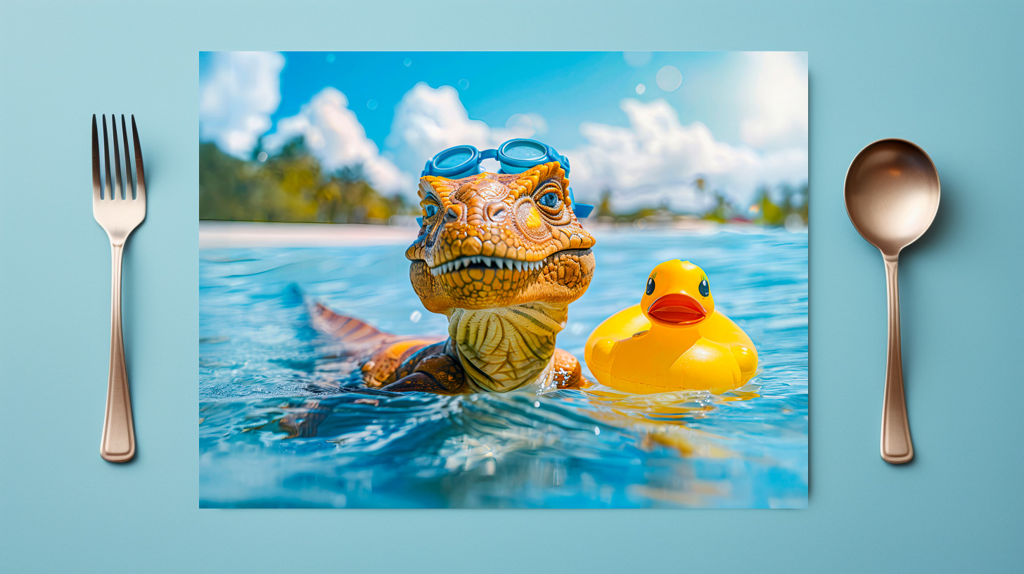 raxxa Premium-Tischset: Dino Bathing with Rubber Duck