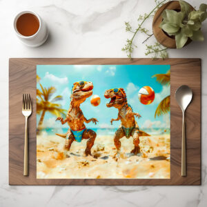 raxxa Premium-Tischset: T-Rexes Playing Ball on Beach