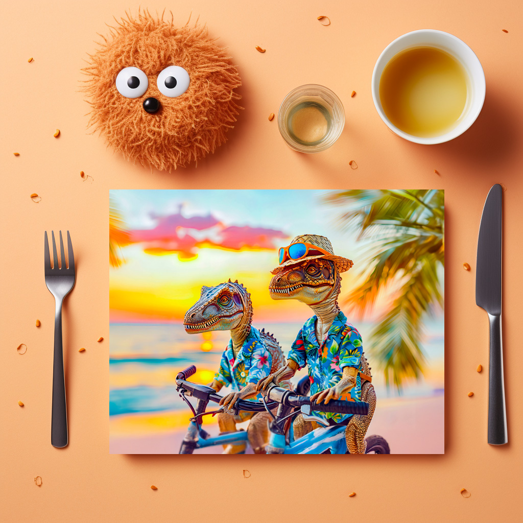 raxxa Premium-Tischset: Dinosaurs Biking at Sunset – Bild 3