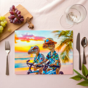 raxxa Premium-Tischset: Dinosaurs Biking at Sunset