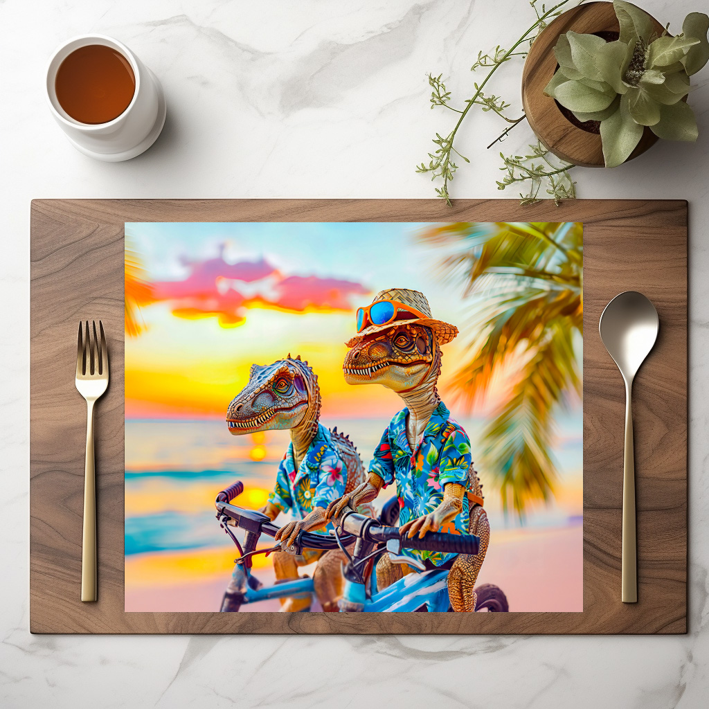 raxxa Premium-Tischset: Dinosaurs Biking at Sunset – Bild 2