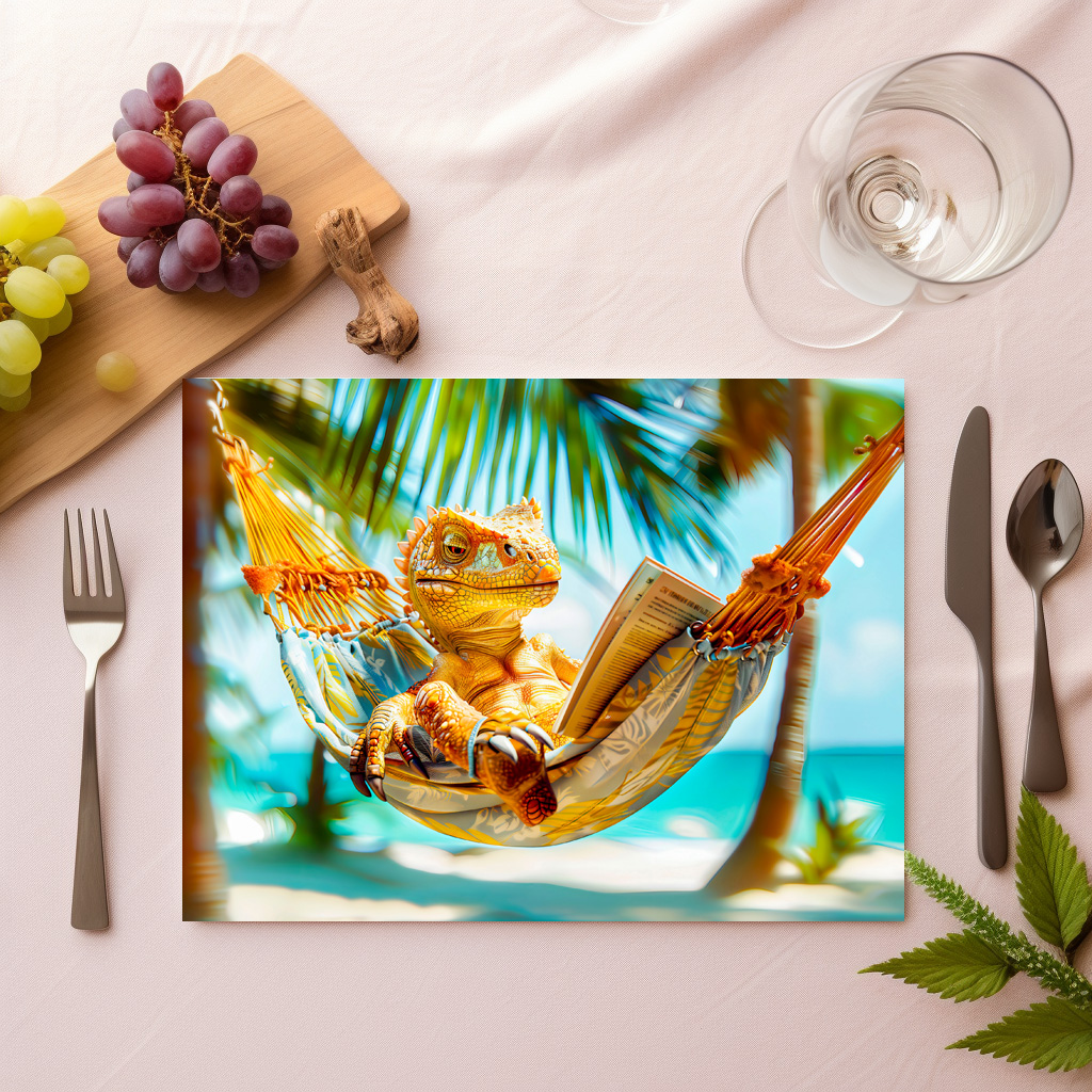 raxxa Premium-Tischset: Dino Relaxing in Hammock - immagine 2