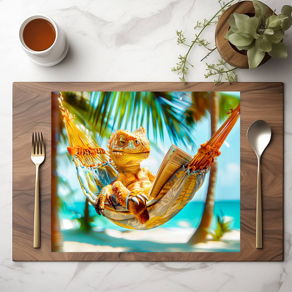 raxxa Premium-Tischset: Dino Relaxing in Hammock