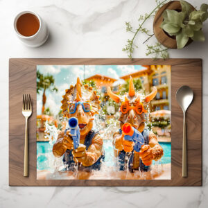 raxxa Premium-Tischset: Dinosaurs Water Fight on Beach