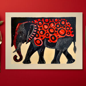 raxxa Premium-Tischset: Abstract Elephant with Large Red Circles