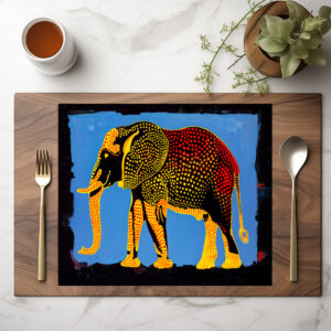 raxxa Premium-Tischset: Blue Abstract Elephant with Red Dots