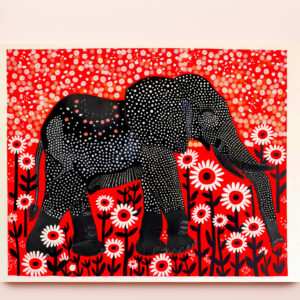 raxxa Premium-Tischset: Colorful Abstract Elephant with Red Flowers