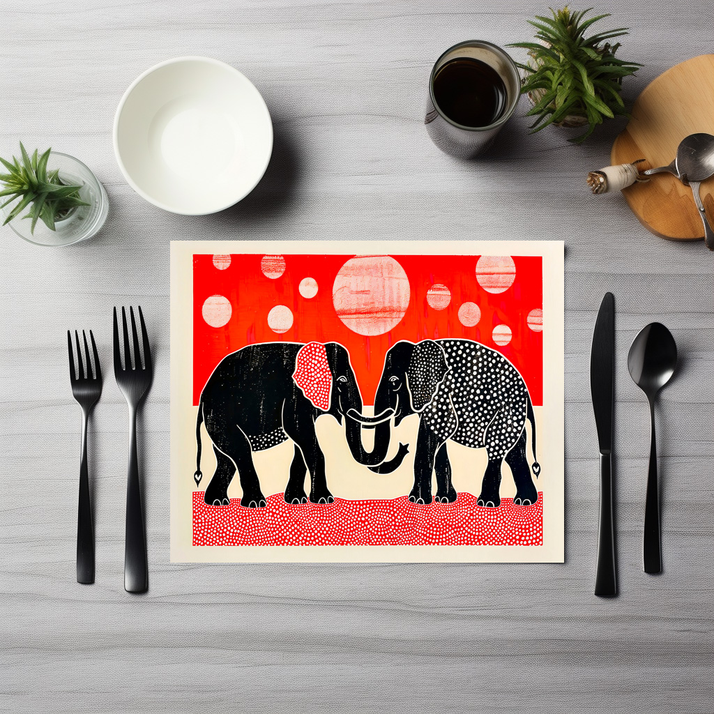 raxxa Premium-Tischset: Black Elephants with Red Moons