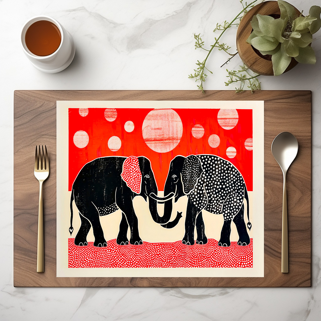 raxxa Premium-Tischset: Black Elephants with Red Moons - Image 3
